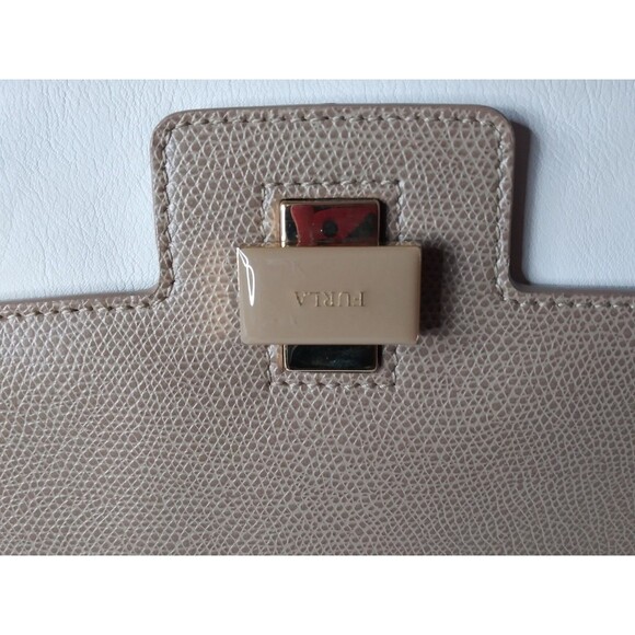 Furla Top Handle Handbag Italian Leather Purse Taupe Cream Brown - Picture 8 of 14